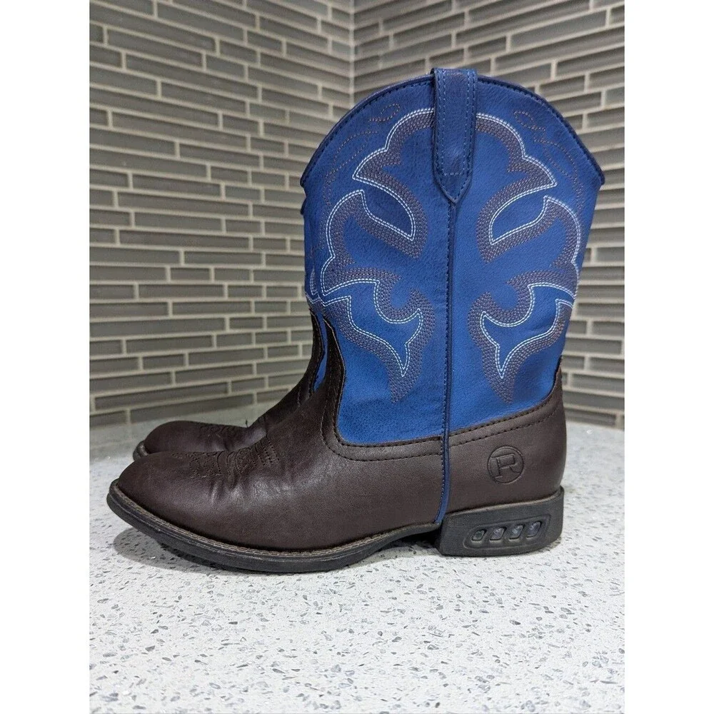 Roper Kids Lightning Light Up Lightup Western Boots Blue Brown Boys Youth Size 2